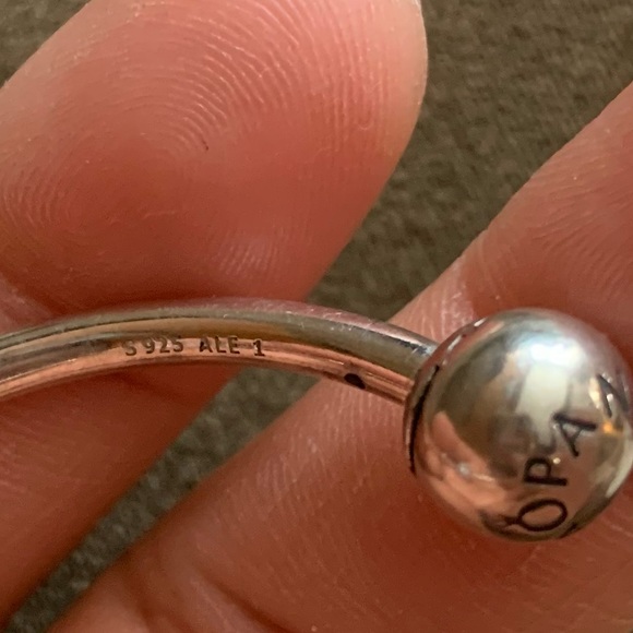 Pandora Open Bangle Charm Bracelet w/ 1 Pandora Charms & 2 Pandora Stoppers EUC - Picture 13 of 16